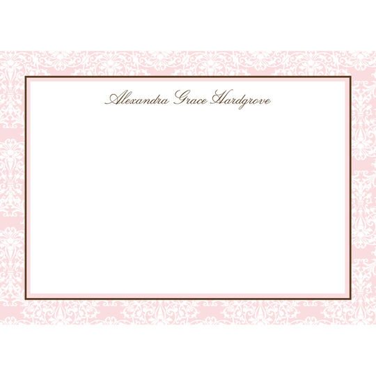 Pink Damask Framed Flat Note Cards